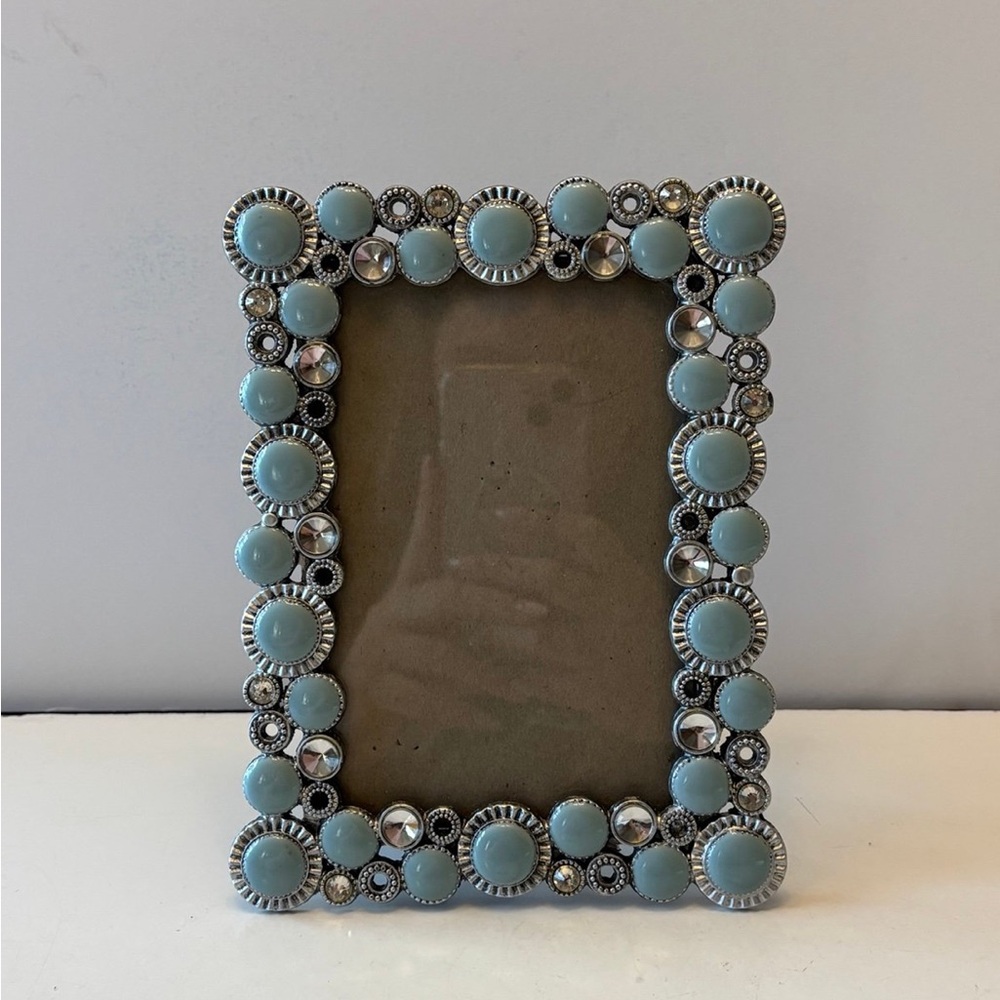 Shoreline Themed 4"' × 6" light blue and silver Jeweled Frame